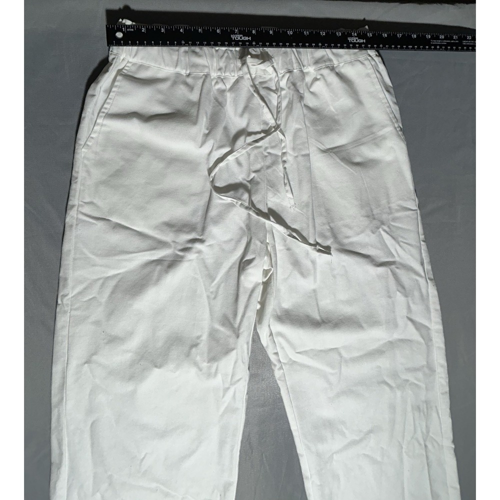 White Linen Elastic Waist Pants with Pockets Size Large - Picture 4 of 14